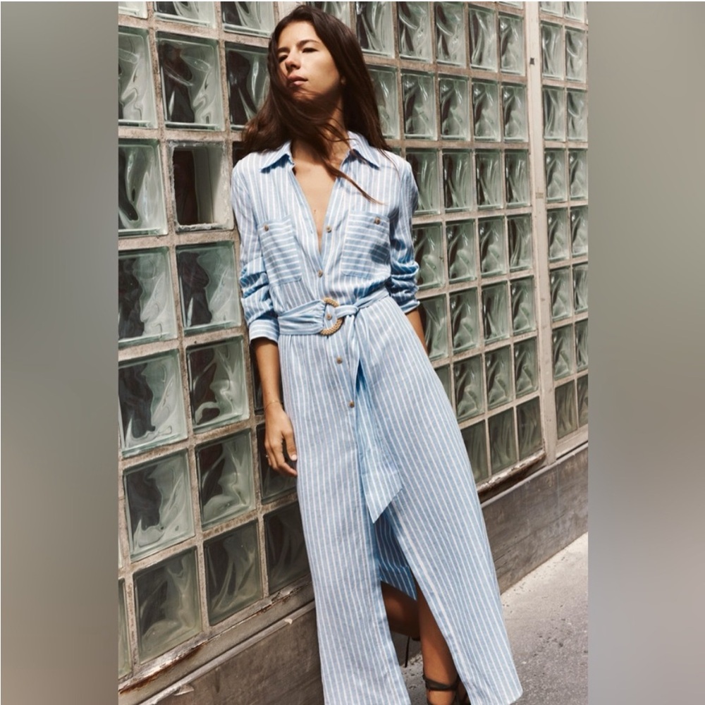 ZARA NWT LINEN BLEND MIDI SHIRT DRESS